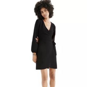 NWT Madewell Long Sleeve Faux Wrap Dress in Black